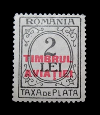 Romania Postal Tax Stamp Scott RAJ21 2 Lei Timbrul Aviatiei Red Overprint 1931