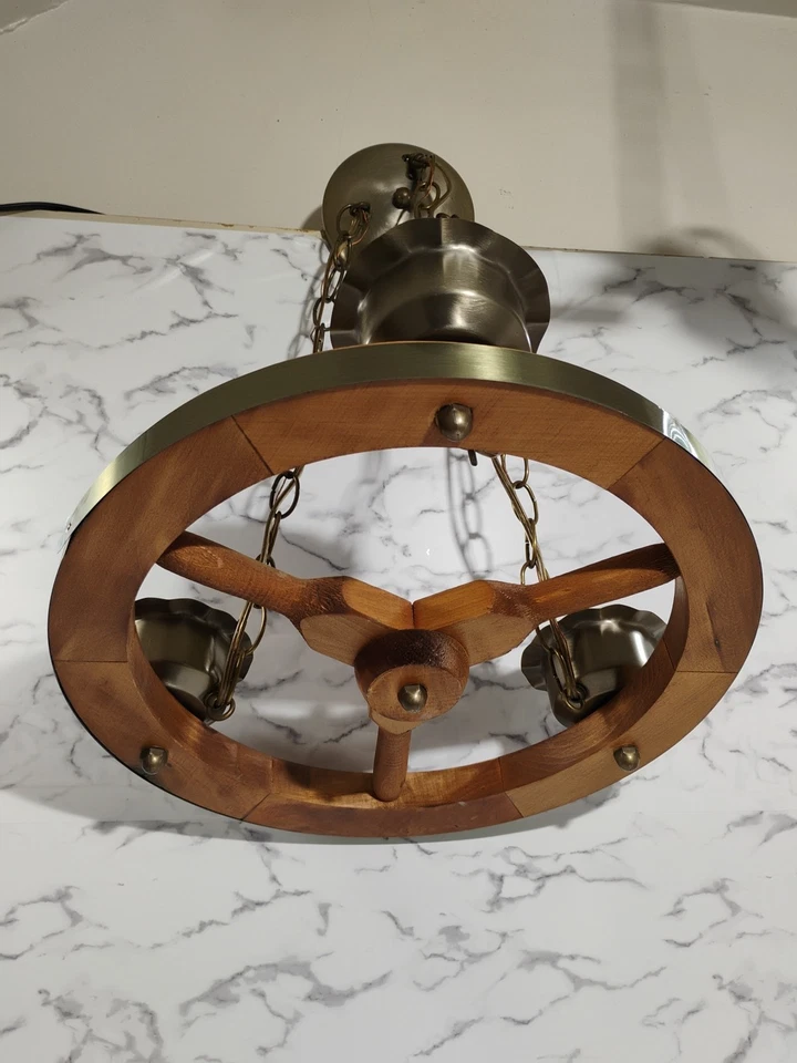 Западный вагон колесо медная люстра подвесной потолочный светильник лампа винтажный Mcm - Изображение 2 из 4