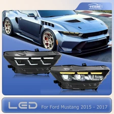 Pair LED Headlights For Ford Mustang 2015 2016 2017 Head Lamps Assembly Black
