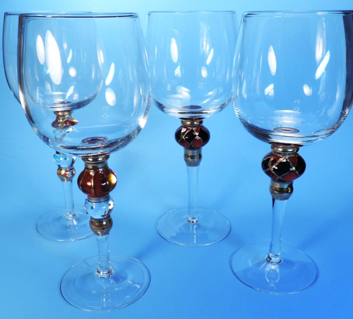 4 PIER 1 JEWELTONE ORNAMENT STEM WINE GLASSES (2 PATTERNS) MINT - Picture 2 of 3