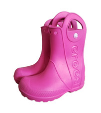 CROCS Pink Rain Boots Kids Toddler Sz C11 Waterproof Durable Design With Handle