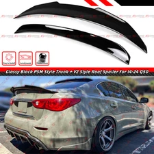 FOR 2014-24 INFINITI Q50 GLOSS BLACK PSM STYLE TRUNK + V2 REAR ROOF SPOILER WING