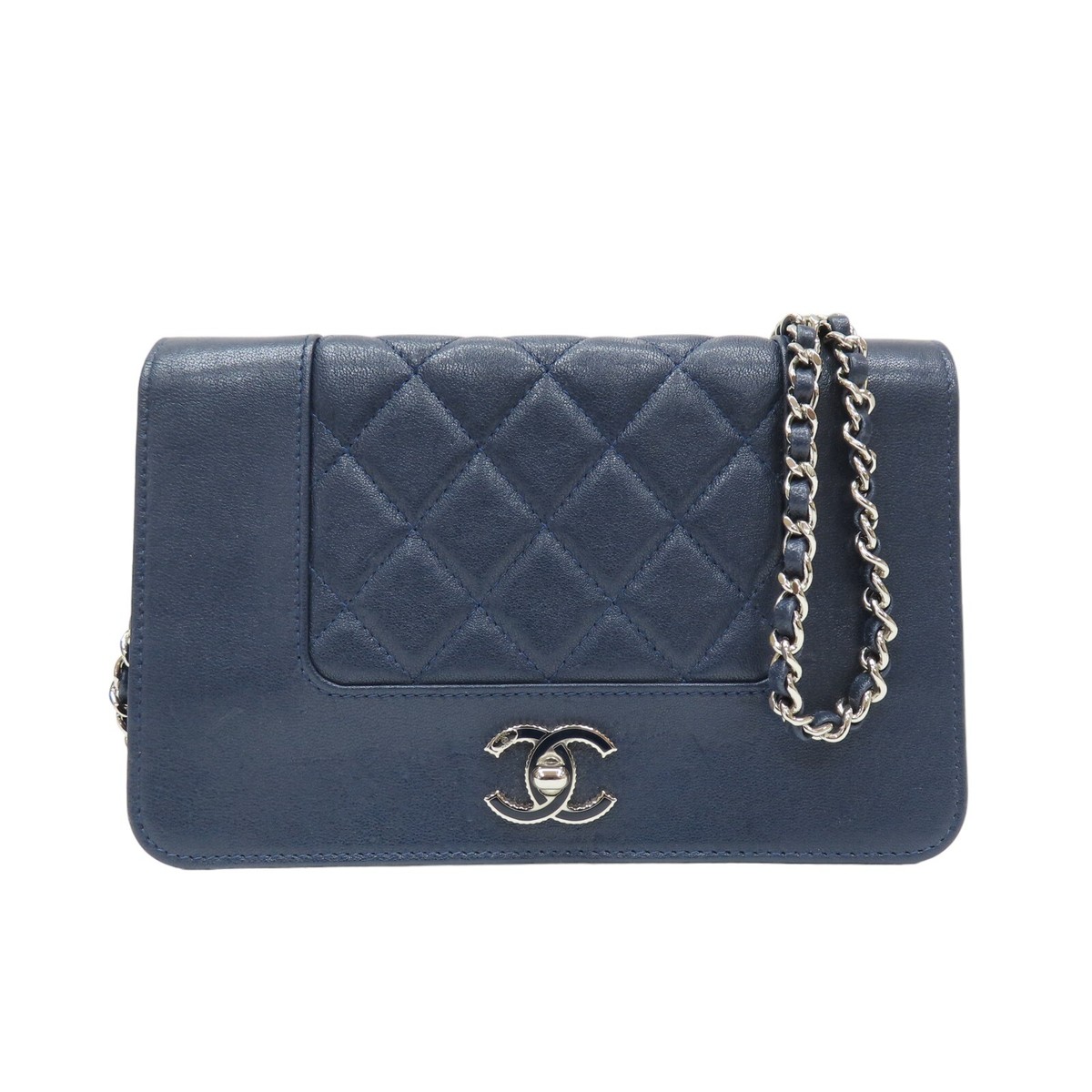 CHANEL bleu vintage Mademoiselle portefeuille sur chaîne WOC sac