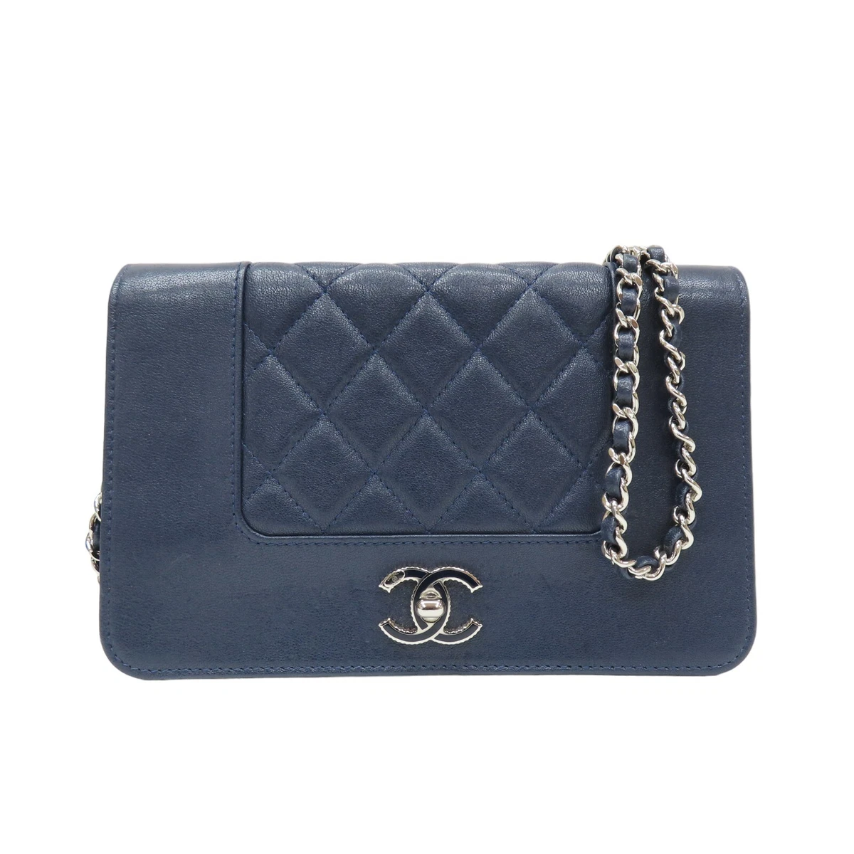 Chanel Navy Leather Mademoselle Vintage Style Wallet On Chain (WOC