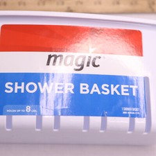 Magic Suction Basket Plastic White Shower Or Bathtub Area Organized