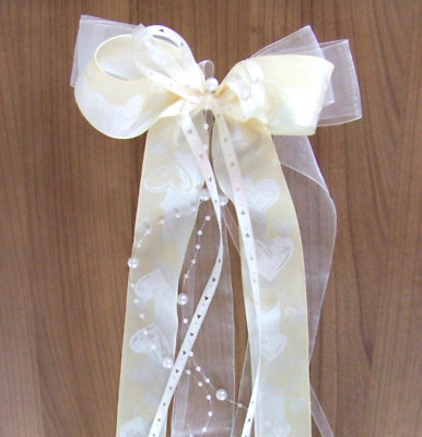 Hochzeit Schleife Türschmuck Autoschmuck Herzen weiß crem