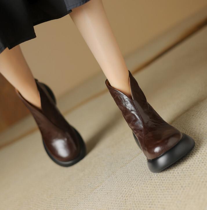 SAOLA Mocassino donna punta rotonda cerniera posteriore zip top alto in pelle Creeper Oxford