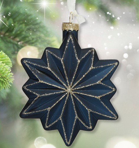 Glass Star Ornaments – Blown Glass Christmas Ornaments, Set of 3 Blue Decor - Picture 3 of 4