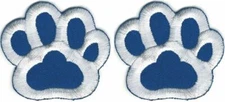 Medium Blue Paw Print Patch Embroidered Cut out Iron on Sew on Lot of 2