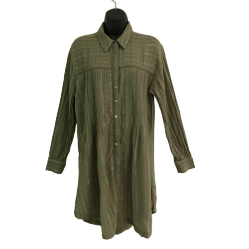 Anthropologie pin tuck moss green & metallic shirt