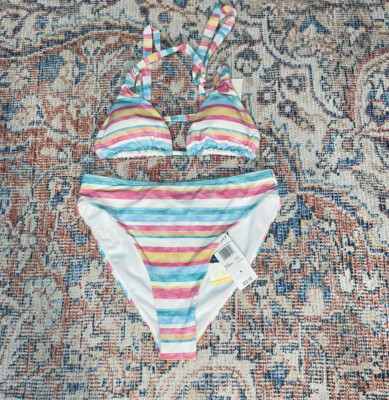 Roxy Island In The Sun Triangle Bikini Top + Moderate Mid Waist Bottoms SZ M NWT