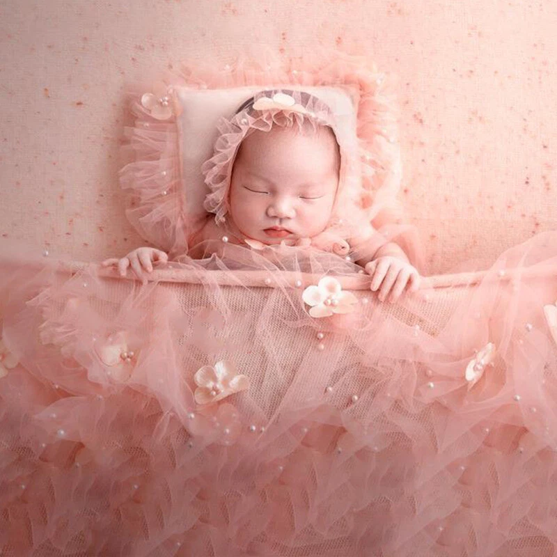 Conjunto de disfraces envolventes de diadema trajes de perlas de encaje accesorios para fotografía de bebé recién nacido 1x Foto 4 de 4