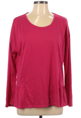 CATO Strawberry Pink Flutter-Bottom Long Sleeve Scoop Neck Hi-Lo Tunic Size L