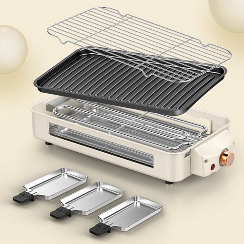 2 Tier Electric BBQ Grill Smokeless Barbecue Pan Stove with Grill Plate & Trays - Picture 12 of 12