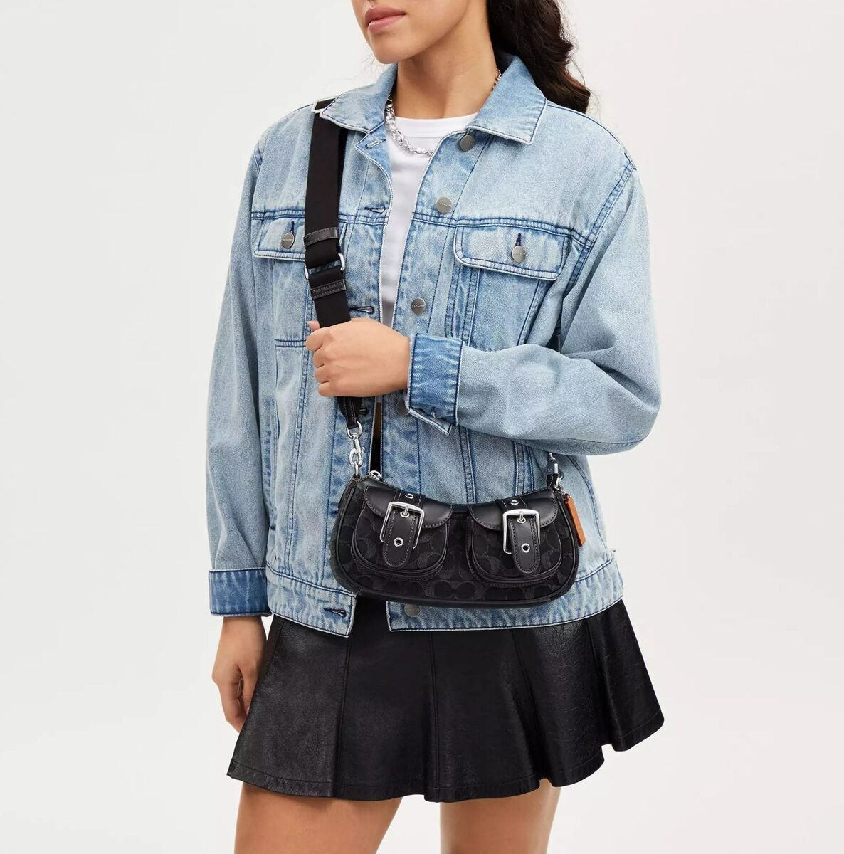 COACH Ashton Baguette In Signature Denim Black CQ184 Crossbody Outlet NEW #GBJ COACH Ashton Baguette In Signature Denim Black CQ184 Crossbody Outlet NEW #GBJ