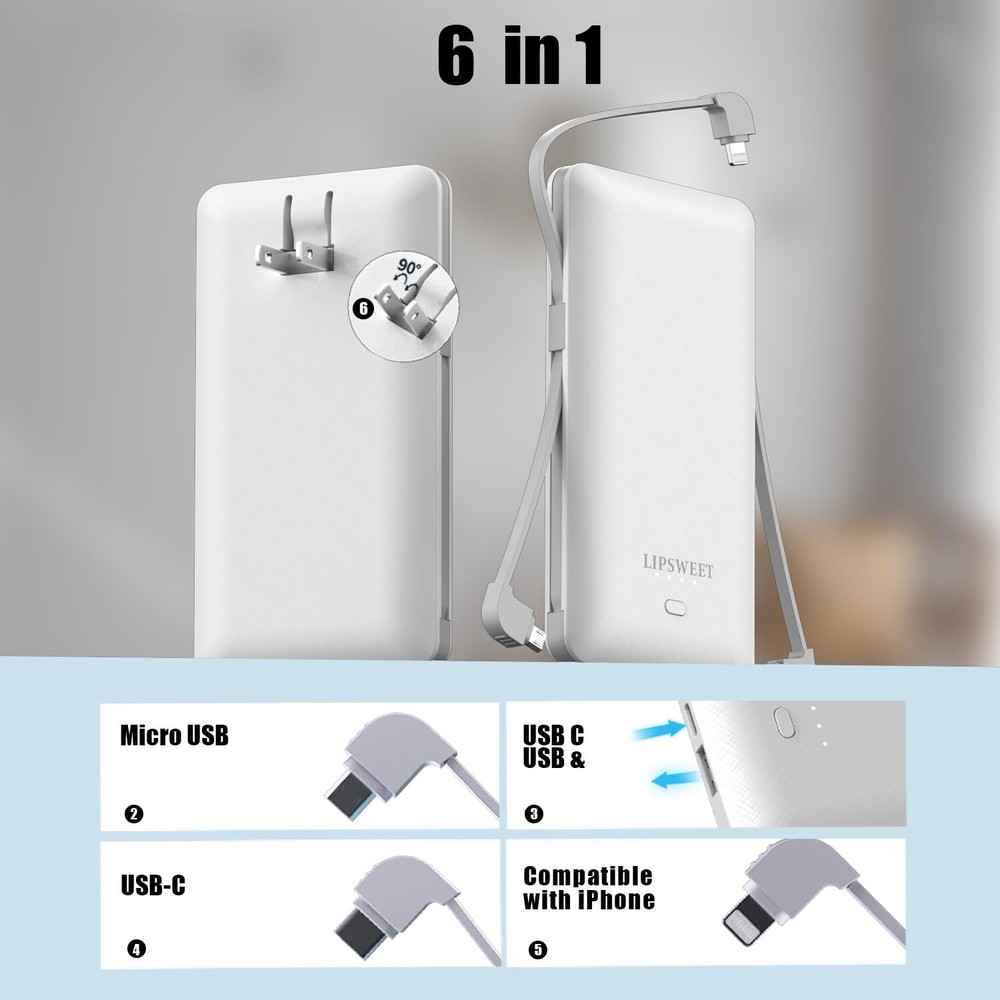 10000mah Ultra Slim Power Bank with Built-In AC Wall Plug  