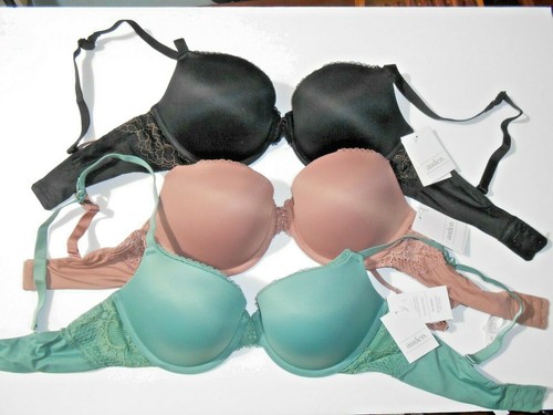 Auden The Radiant Plunge Push-Up Bra 34C Mauve Black Moss Green ~ LOT OF 3 ~ NEW