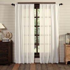 Tobacco Cloth Antique White Fringed Hem Window Curtains with Tie Backs 84" L