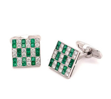 Single Cut 0.88CT Cubic Zirconia  Green 1.48CT Emerald Square Elegant Cufflinks