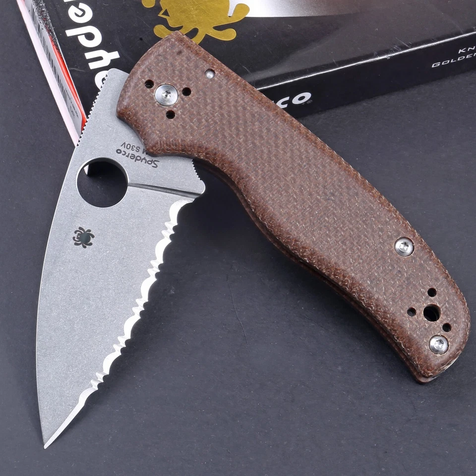 Cuchillo de Bolsillo Plegable Chamán Marrón Micarta Mango Hoja Serrada Completa Bloqueo Trasero Foto 3 de 4