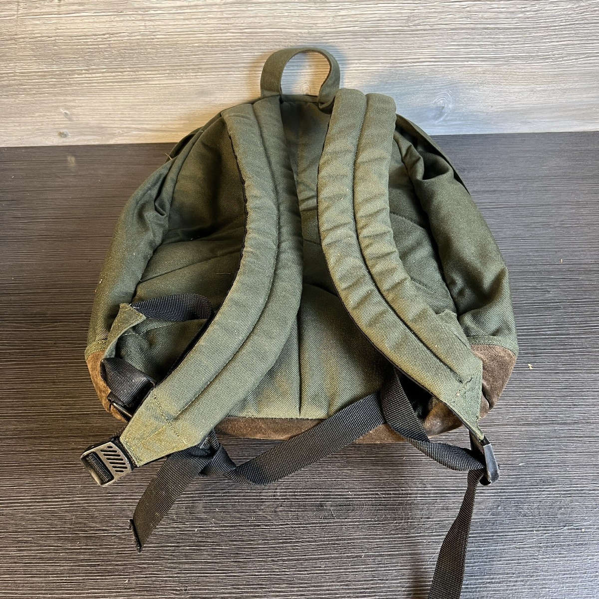Eddie Bauer Full Size Brown Canvas Suede Bottom Vintage Backpack