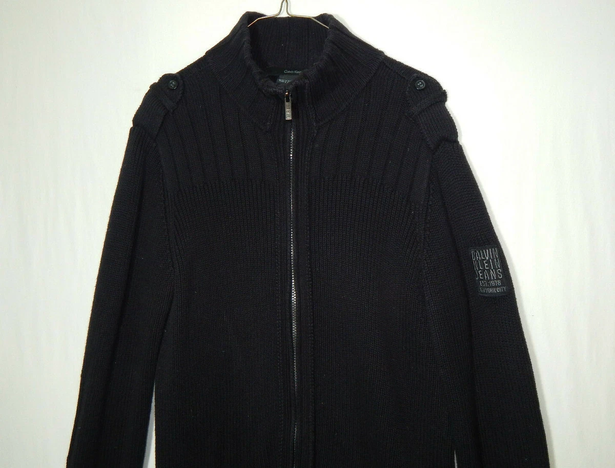 Calvin Klein Full Zipper Sweater 100 Cotton Black Size MEDIUM M Mens Clothing