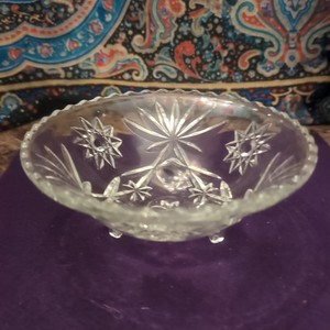 Vintage Anchor Hocking Candy Dish Star of David Clear Glass Footed Bowl 6.75"