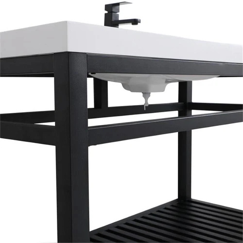 Elegant Decor Raya 48" Single Resin Top Metal Bathroom Vanity in Black - Picture 10 of 14