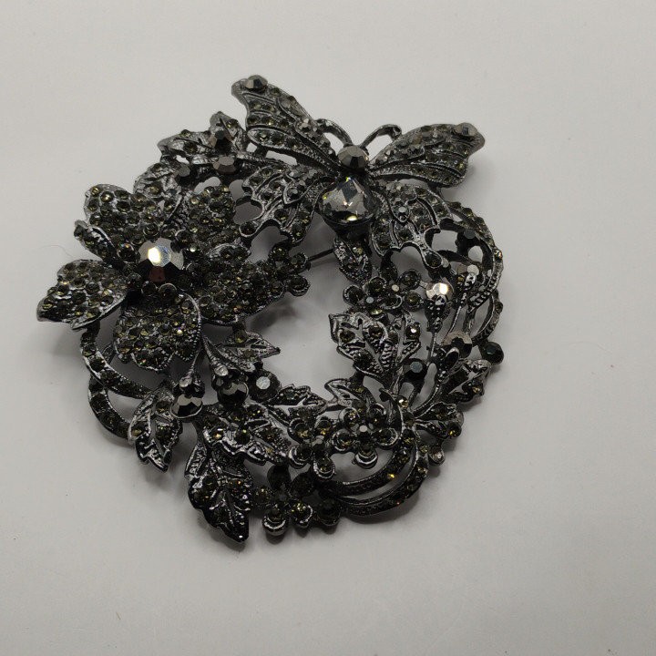 Vintage Floral Butterfly Rhinestone Brooch Pin Jewelry