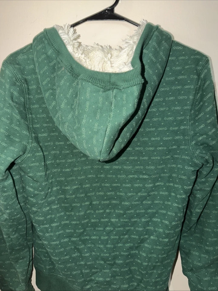 Sudadera Aeropostale Y2K Vintage Forrest Verde Piel Forrada Cremallera Mujer’s 2000s Foto 4 de 4
