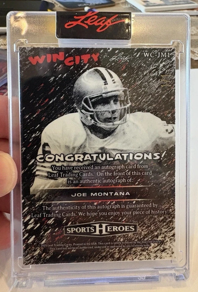 Joe Montana 1/1 Automático - 2025 Hoja Metal Deportes Héroes Win City Púrpura Lava WC-JM1 Foto 2 de 2