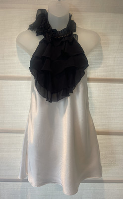 VTG Bisou Bisou Michele Boubot White/Black Tuxedo Halter Tunic Blouse Sz. M EUC