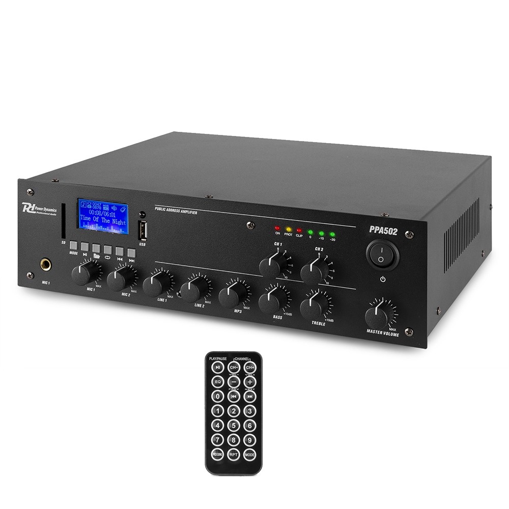 Power Dynamics PPA502 100V Mixer-Amplifier 50W Dual Zone Audio System