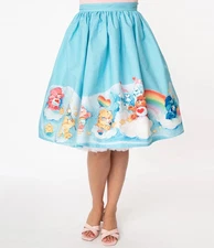 Unique Vintage Care Bears In The Clouds Rainbows 80s Gellar Swing Skirt S