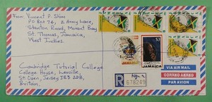 DR WHO 1999 JAMAICA REGISTERED AIRMAIL WINDWARD ROAD TO GB JERSEY R53931