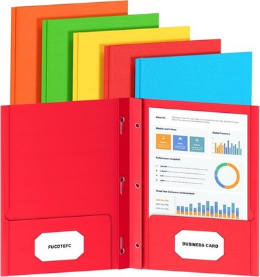 2 Pocket Folders with Prongs, 5 Pack Paper Folders with Pockets and Prongs, File