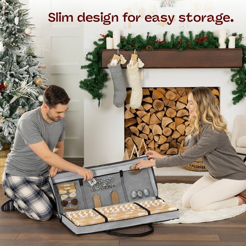 Weihnachtsdorf Geschenkpapier Stoff Aufbewahrungstasche mit Beutel, grau - Bild 5 von 8