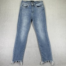Judy Blue Jeans Womens 7/28 Blue Skinny Fit Mid Rise Stretch Raw Hem Denim