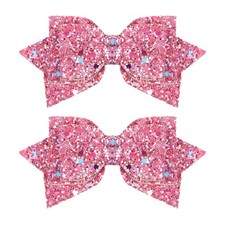 3 inch Glitter Pink Hair Bows Small Boutique Alligator Hair Clips Sparkly Seq...