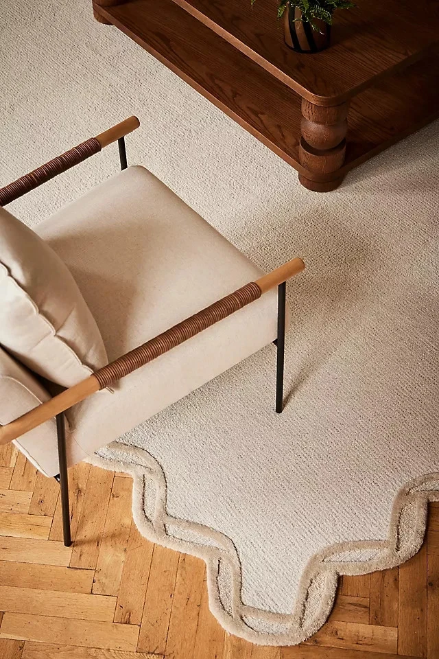 Alfombra de lana acolchada a mano 9x12 pies - Alfombra de borde festoneado de lana acolchada Anthro todas las tallas Foto 2 de 4