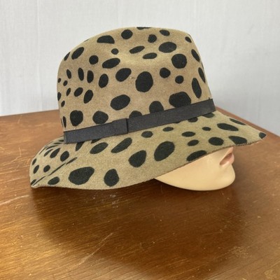 Anna & Ava Leopard Print Wool Hat Wide Brim Fedora Boho Festival One Size