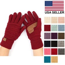 C.C Women's Thick Fleece Lining Knitted Color Gloves Touch Screen Smart Tips