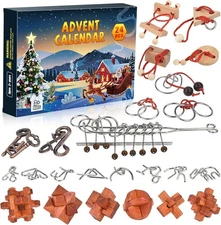 Advent Calendar 2025 Brain Teaser Puzzles for Adults Teens Kids, 24 Pcs Metal &