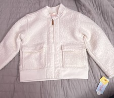 Cat Jack Girls White Sherpa Fleece Bomber Jacket Full Zip Pockets S