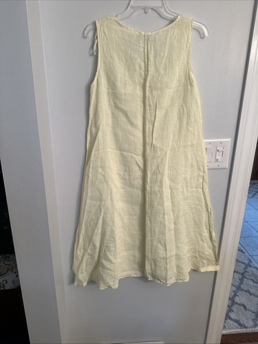 Vestido midi Francesca Bettini para mujer de lino línea A sin mangas amarillo pequeño NUEVO - Imagen 8 de 8