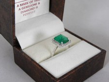 5.40 Ct Emerald Cut Natural Emerald & Diamond Ring 14K White Gold Ring Size 6