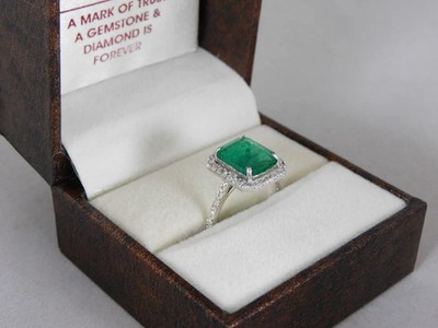 5.40 Ct Emerald Cut Natural Emerald & Diamond Ring 14K White Gold Ring Size 6