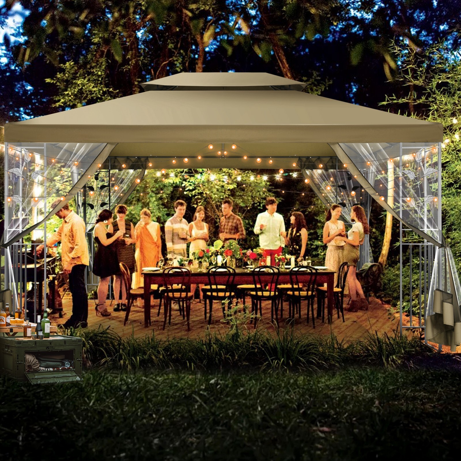 Outdoor Gazebo 11x11 10x13 Heavy Duty Canopy Patio Tent with Mosquito Netting