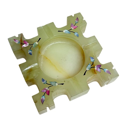 Vintage Onyx Ashtray Mother of Pearl Inlay Puzzle Piece Castle Design Decor