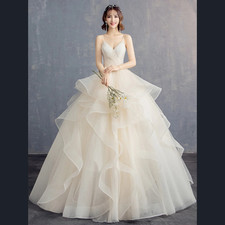 Princess Wedding Dresses Spaghetti Strap Organza Lightweight Puffy Brides Gowns
